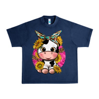 Navy cut cow with sunflower and leopard  pink Urban Heavy Tee - texasbilliewilder
