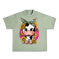 Oil Green cut cow with sunflower and leopard  pink Urban Heavy Tee - texasbilliewilder