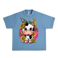 Pebble Blue cut cow with sunflower and leopard  pink Urban Heavy Tee - texasbilliewilder