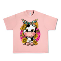 Salmon cut cow with sunflower and leopard  pink Urban Heavy Tee - texasbilliewilder
