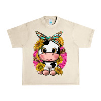Sandshell cut cow with sunflower and leopard  pink Urban Heavy Tee - texasbilliewilder