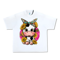 White cut cow with sunflower and leopard  pink Urban Heavy Tee - texasbilliewilder