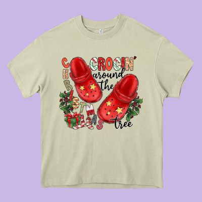 Christmas Crocin Around The Tree Heavy Core Tee Designed By Cowhidedigitalart