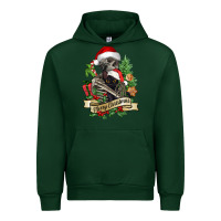 Forest Green Merry Christmas skeleton with black cat Urban Hoodie - NancyCooperArtShop