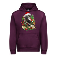 Mauve Wine Merry Christmas skeleton with black cat Urban Hoodie - NancyCooperArtShop