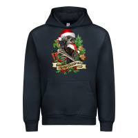 Navy Merry Christmas skeleton with black cat Urban Hoodie - NancyCooperArtShop