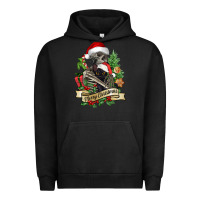 Pigment Black Merry Christmas skeleton with black cat Urban Hoodie - NancyCooperArtShop
