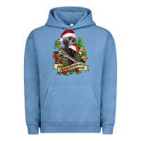 Pigment Pebble Blue Merry Christmas skeleton with black cat Urban Hoodie - NancyCooperArtShop