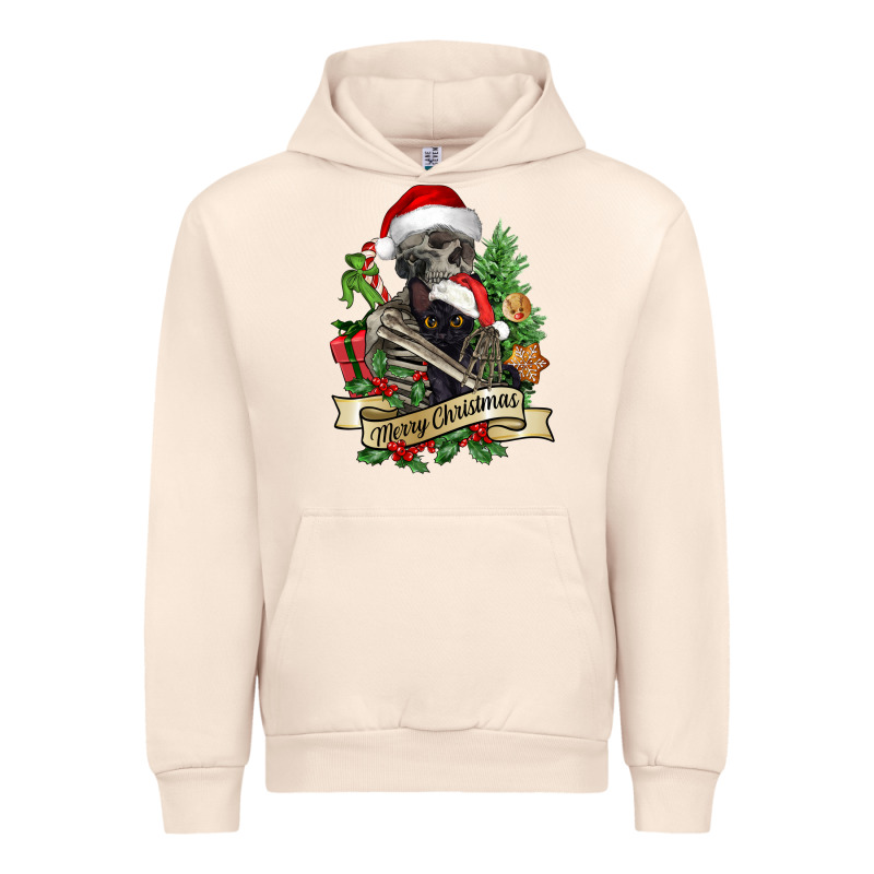 Merry Christmas Skeleton With Black Cat Urban Hoodie by NancyCooperArtShop | Teevron