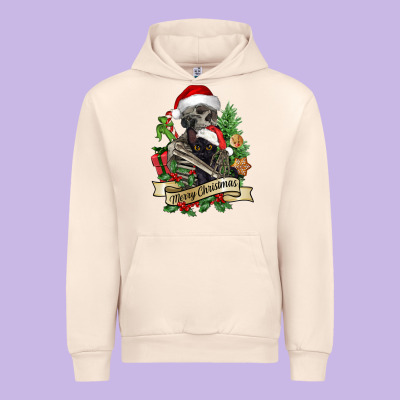 Merry Christmas Skeleton With Black Cat Urban Hoodie Designed By Nancycooperartshop
