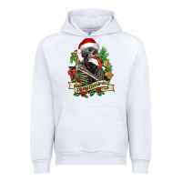 White Merry Christmas skeleton with black cat Urban Hoodie - NancyCooperArtShop
