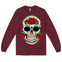 Burgundy mexican day of the dead Long Sleeve Tee - texasbilliewilder