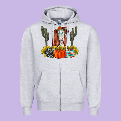 Fall Cow Zipper Hoodie Designed By Cowhidedigitalart