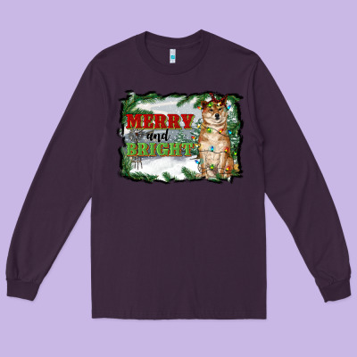Merry And Bright Shiba Inu Long Sleeve Tee Designed By Ranaportraitstore