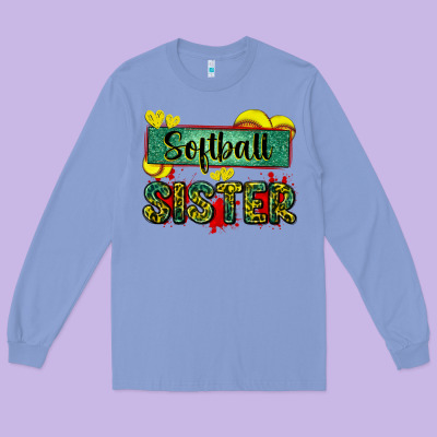 Softball Sister With Leopard Long Sleeve Tee Designed By Zillion Design Studio