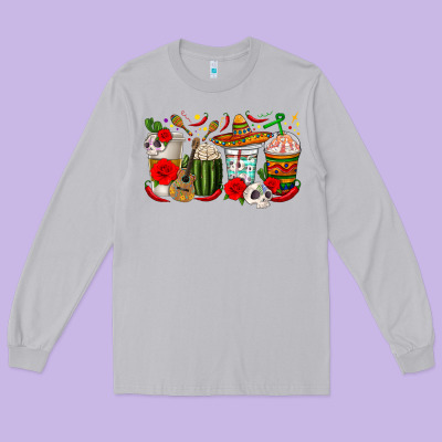 Hispanic Heritage Month Coffee Cups Long Sleeve Tee Designed By Texasbilliewilder