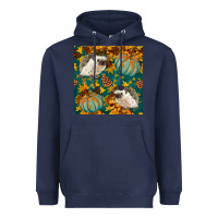 Navy hedgehog and pumpkins seamless pattern Heavyweight Hoodie - BundleAndBundleShop
