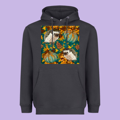 Hedgehog And Pumpkins Seamless Pattern Heavyweight Hoodie Designed By Bundleandbundleshop