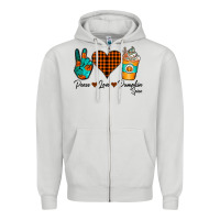 Dove Grey Peace Love Pumpkin Spice Zipper Hoodie - CowhideDigitalArt