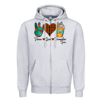 Heather Grey Peace Love Pumpkin Spice Zipper Hoodie - CowhideDigitalArt