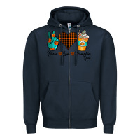 Navy Peace Love Pumpkin Spice Zipper Hoodie - CowhideDigitalArt