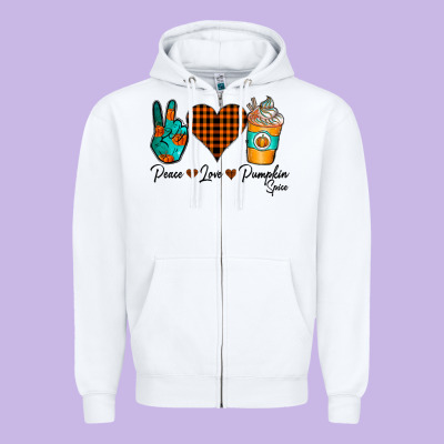 Peace Love Pumpkin Spice Zipper Hoodie Designed By Cowhidedigitalart