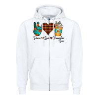 White Peace Love Pumpkin Spice Zipper Hoodie - CowhideDigitalArt