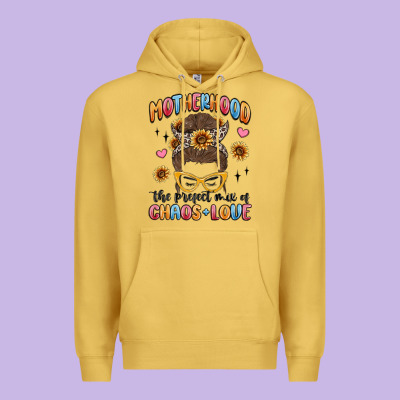 Motherhood The Perfect Mix Of Chaos And Love Premium Hoodie Designed By Maliassmallbusiness