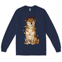 Navy christmas lights shiba inu Long Sleeve Tee - RanaPortraitStore
