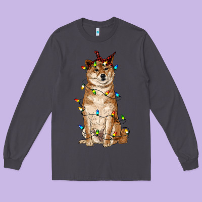 Christmas Lights Shiba Inu Long Sleeve Tee Designed By Ranaportraitstore