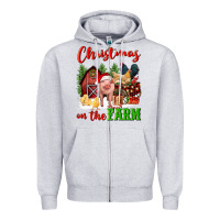 Heather Grey christmas on the farm Zipper Hoodie - FaDigitalArtStudio