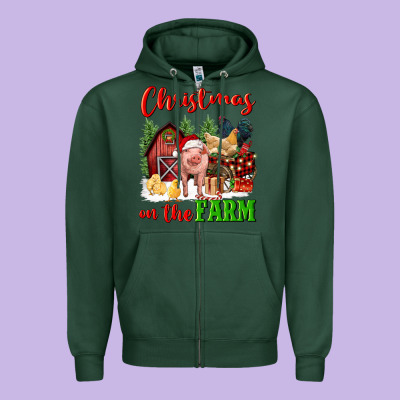 Christmas On The Farm Zipper Hoodie Designed By Fadigitalartstudio