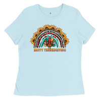 Baby Blue happy thanksgiving rainbow Ladies Tee - BarkalooDesign