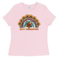Bubblegum Pink happy thanksgiving rainbow Ladies Tee - BarkalooDesign