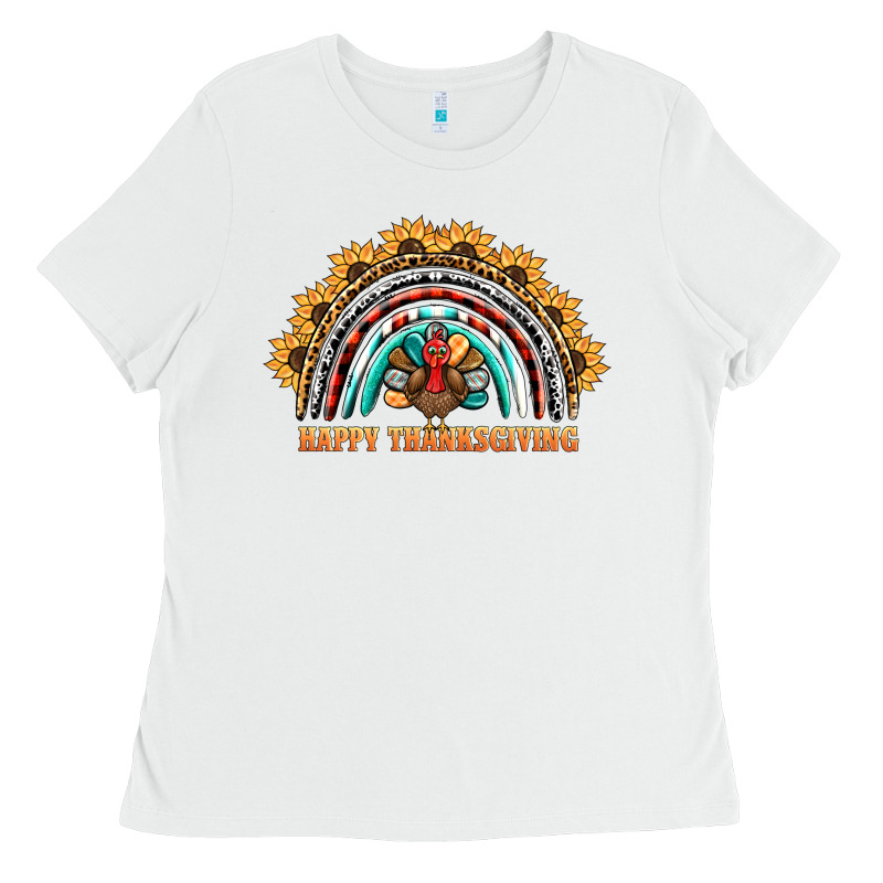 Happy Thanksgiving Rainbow Ladies Tee by BarkalooDesign | Teevron