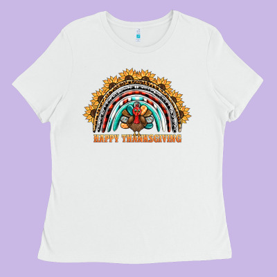 Happy Thanksgiving Rainbow Ladies Tee Designed By Barkaloodesign