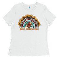 White happy thanksgiving rainbow Ladies Tee - BarkalooDesign