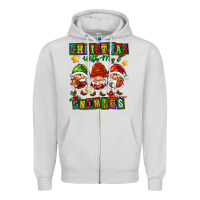 Dove Grey christmas with my gnomies Zipper Hoodie - FaDigitalArtStudio