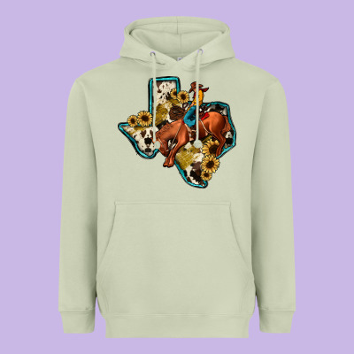 Rodeo Sunflower Texas Map Heavyweight Hoodie Designed By Jahusdesignshop