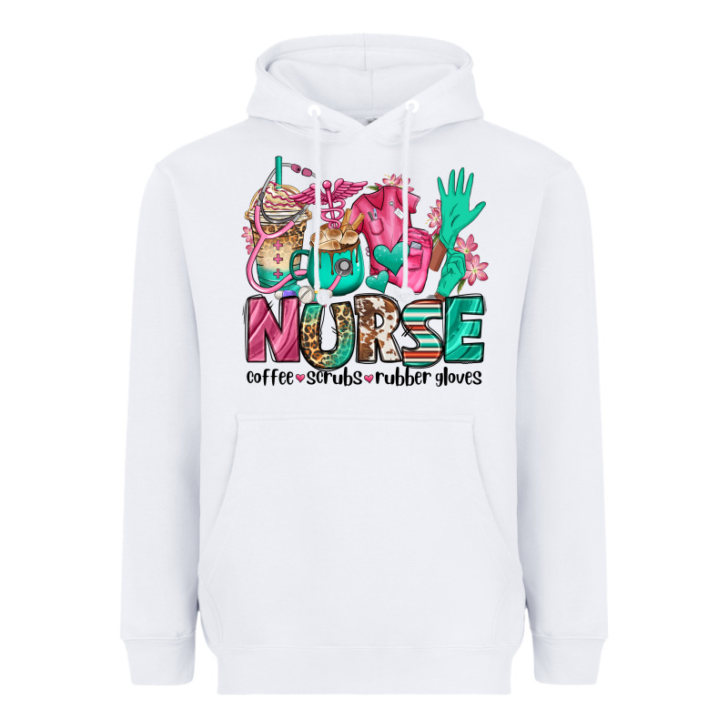 Nurse Coffee Scrubs Rubber Gloves Heavyweight Hoodie by Jasminsmagicworld | Teevron