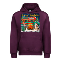 Mauve Wine Merry Christmas with camper van Urban Hoodie - NancyCooperArtShop