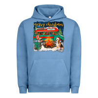 Pigment Pebble Blue Merry Christmas with camper van Urban Hoodie - NancyCooperArtShop