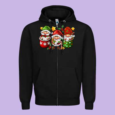 Coffee Cup Santa Gnomies Zipper Hoodie Designed By Fadigitalartstudio