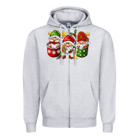 Heather Grey coffee cup santa gnomies Zipper Hoodie - FaDigitalArtStudio