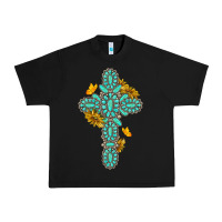 Black gemstone cross with sunflowers and butterflies Urban Heavy Tee - texasbilliewilder