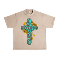French Oak gemstone cross with sunflowers and butterflies Urban Heavy Tee - texasbilliewilder