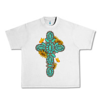 Lunar Rock gemstone cross with sunflowers and butterflies Urban Heavy Tee - texasbilliewilder