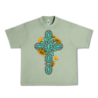 Oil Green gemstone cross with sunflowers and butterflies Urban Heavy Tee - texasbilliewilder