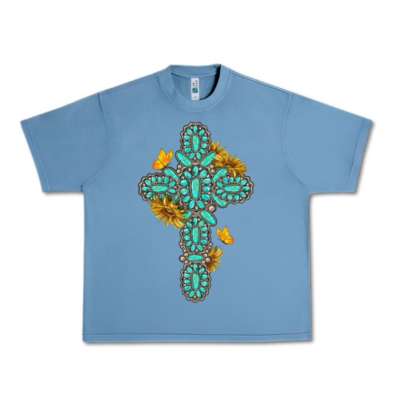 Gemstone Cross With Sunflowers And Butterflies Urban Heavy Tee by texasbilliewilder | Teevron
