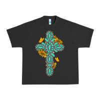 Pigment Black gemstone cross with sunflowers and butterflies Urban Heavy Tee - texasbilliewilder